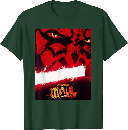 Star Wars Maul Shadow Lord Close Up Face And Lightsaber Art T-Shirt - T-Shirt | Forest