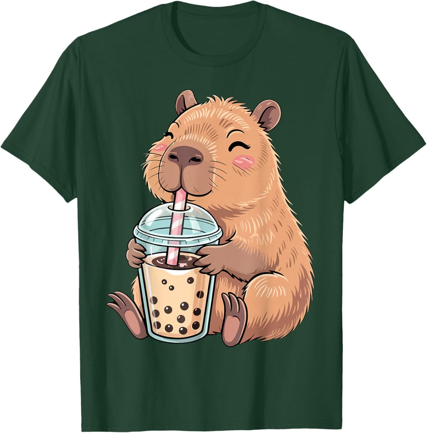 Cute Capybara Kawaii with Boba Bubble Tea T-Shirt - T-Shirt | Forest