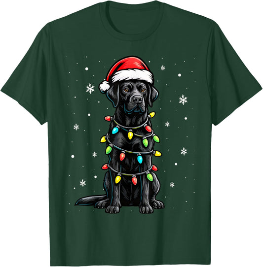 Black Lab Labrador Christmas Tree Light Pajama Dog Xmas T-Shirt - T-Shirt | Forest