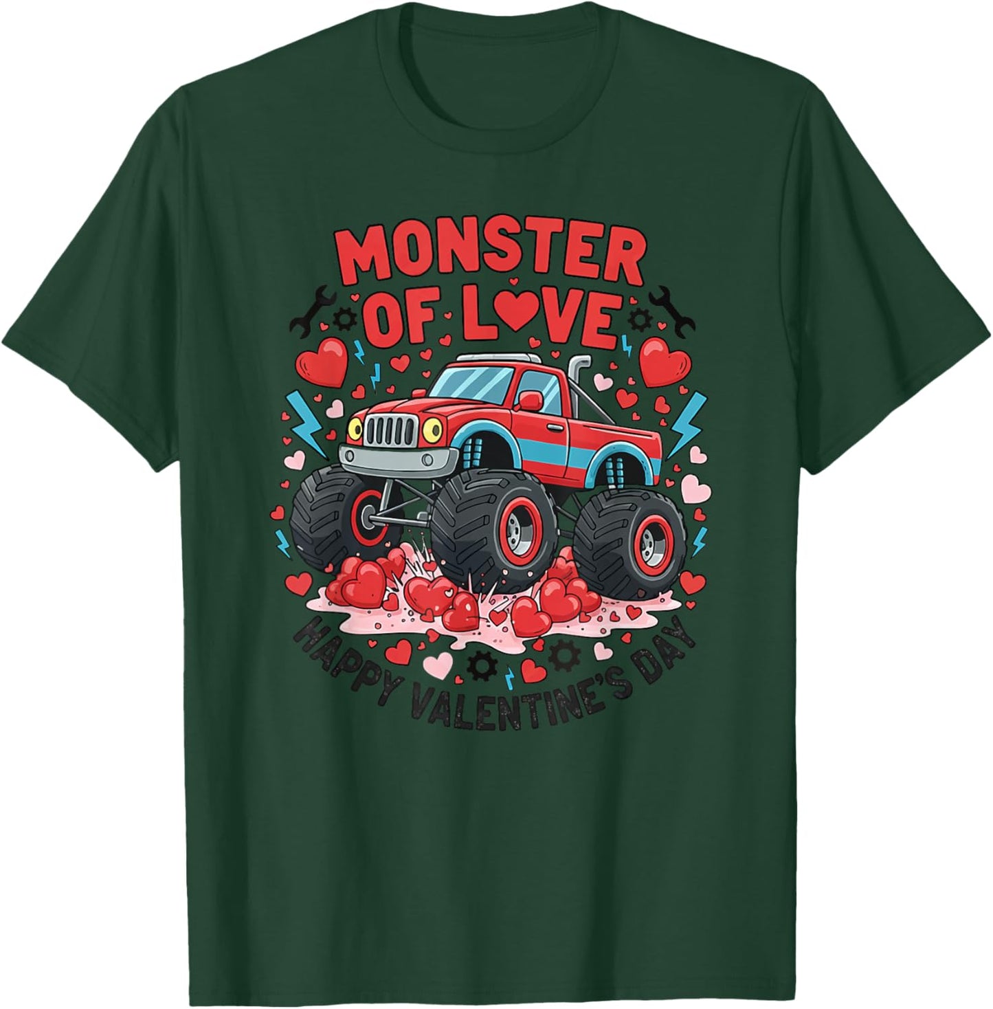 Monster of Love Boys Girls Valentines Day Monster Truck T-Shirt - T-Shirt | Forest