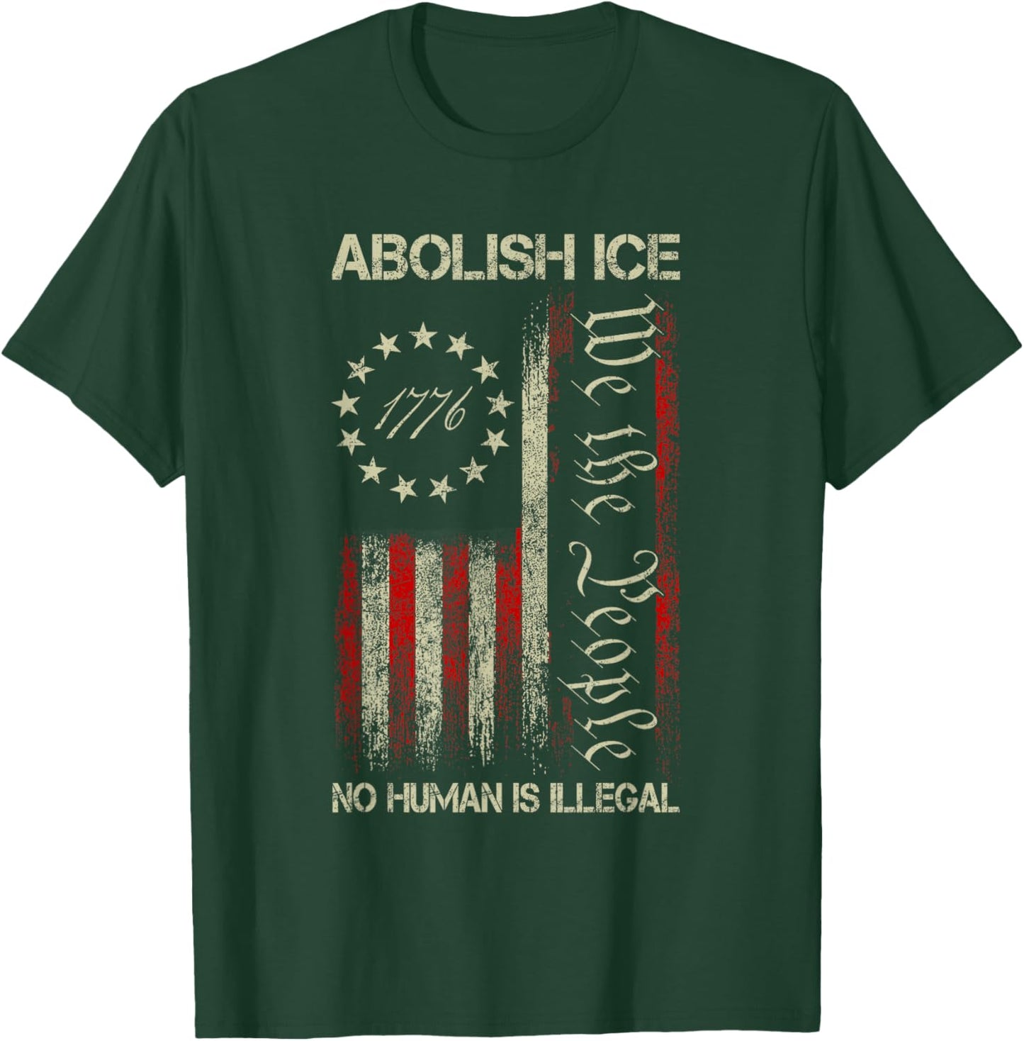 Vintage Abolish ICE No Human is Illegal US Flag Men Women T-Shirt - T-Shirt | Forest