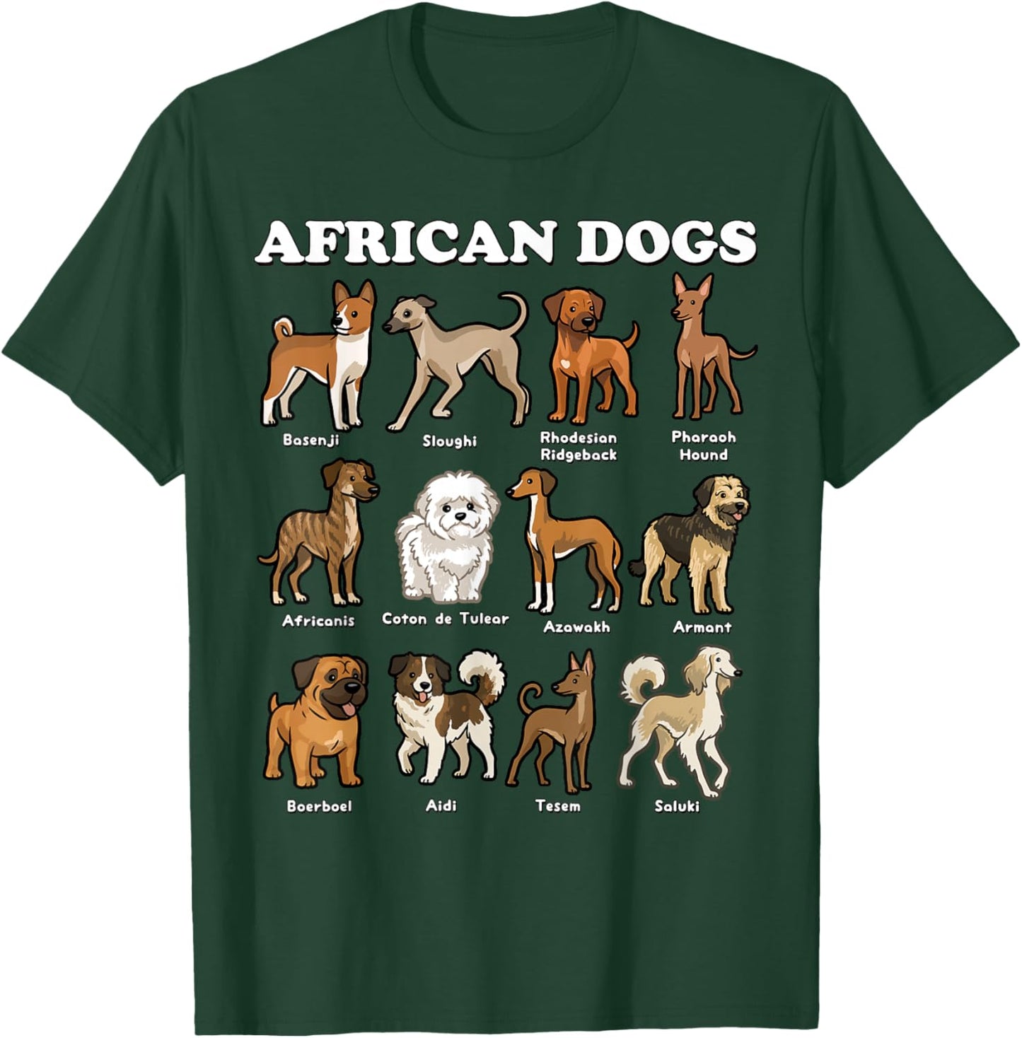 African Dog Breeds Basenji Ridgeback Azawakh Saluki T-Shirt - T-Shirt | Forest