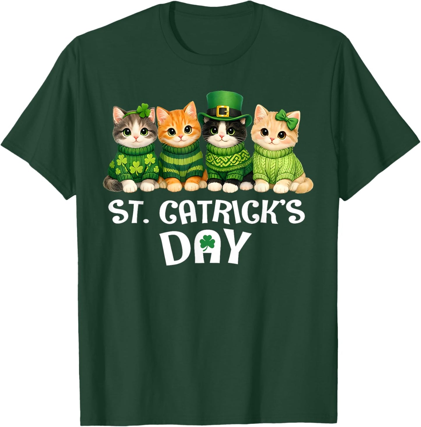Cute Catricks St Patricks Day Cats Saint Women Girls Kids T-Shirt - T-Shirt | Forest