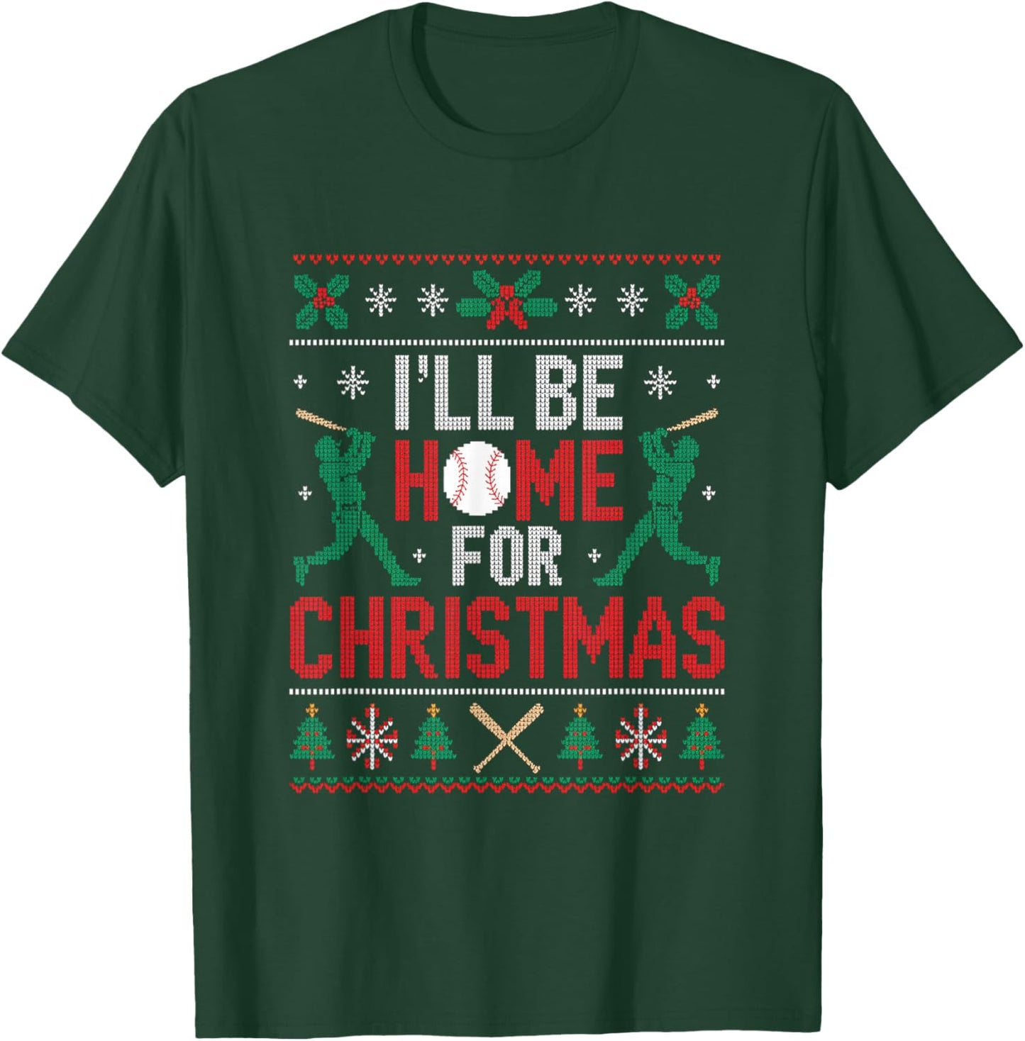 I’ll Be Home for Christmas Baseball Ugly Sweater Art T-Shirt - T-Shirt | Forest