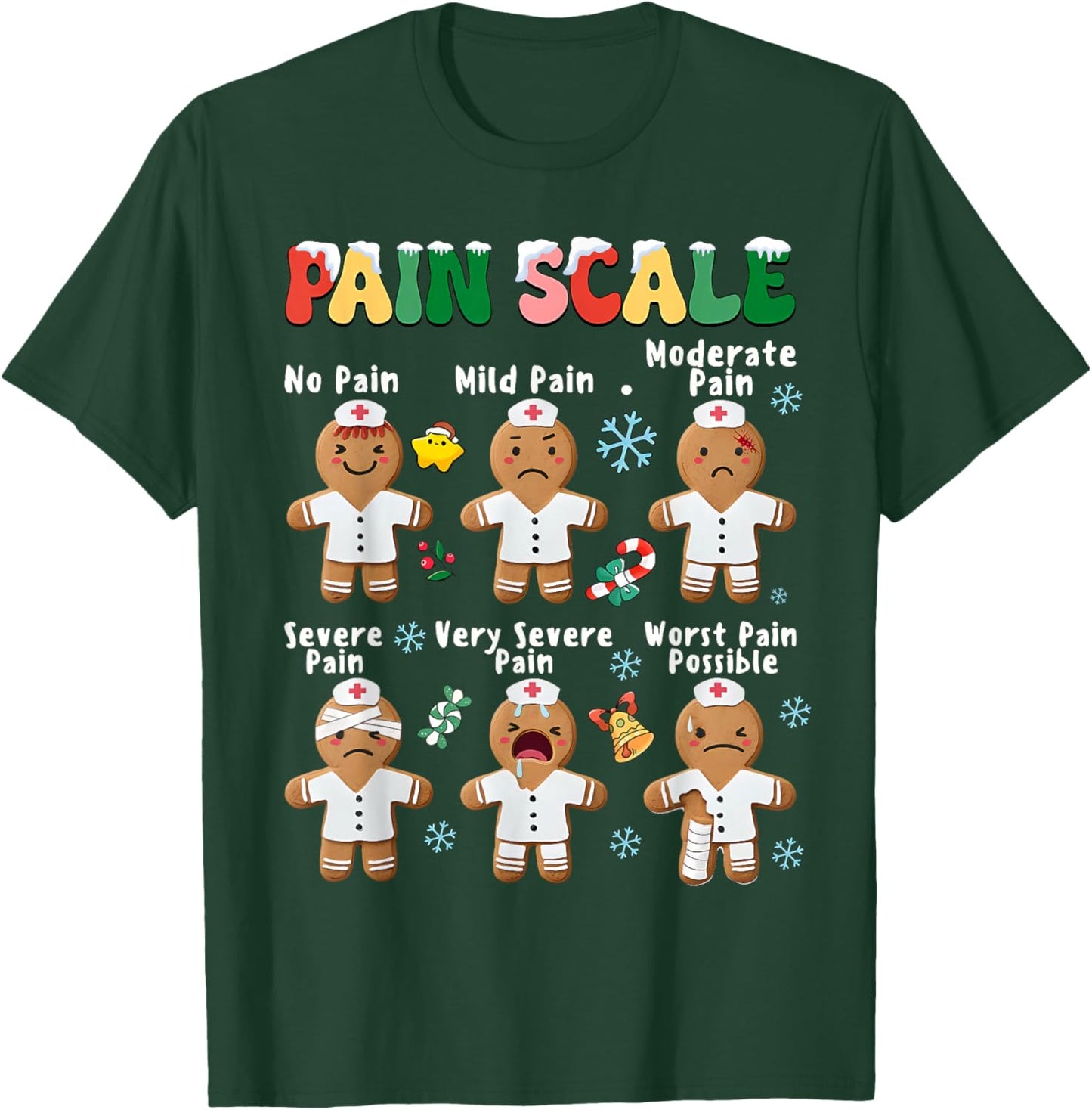 Pain Scale Funny Gingerbread Man Christmas Nurse Holiday T-Shirt - T-Shirt | Forest