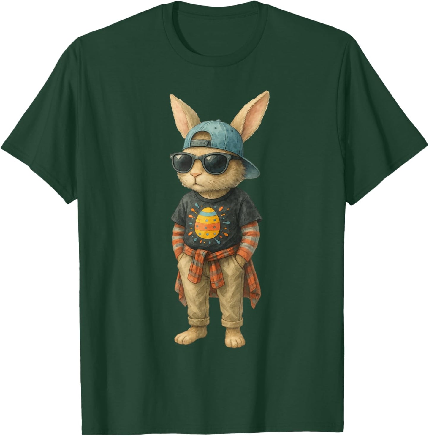 Bunny Face Sunglasses Happy Easter Day Rabbit Men Boys Kids T-Shirt - T-Shirt | Forest