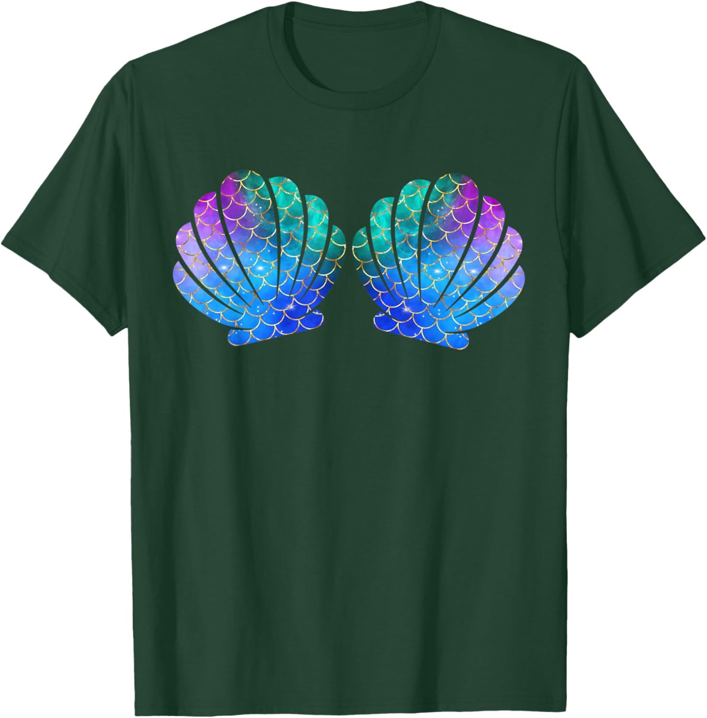 Mermaid Sea Shell Bra Costume Matching Party Graphic Mermaid T-Shirt - T-Shirt | Forest