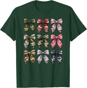 Camouflage Old Camo Bow Cute Country Hunting Women Girl T-Shirt - T-Shirt | Forest