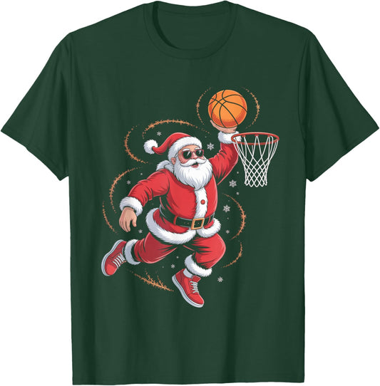 Funny Santa Playing Basketball Christmas Sports Men Boys T-Shirt - T-Shirt | Forest