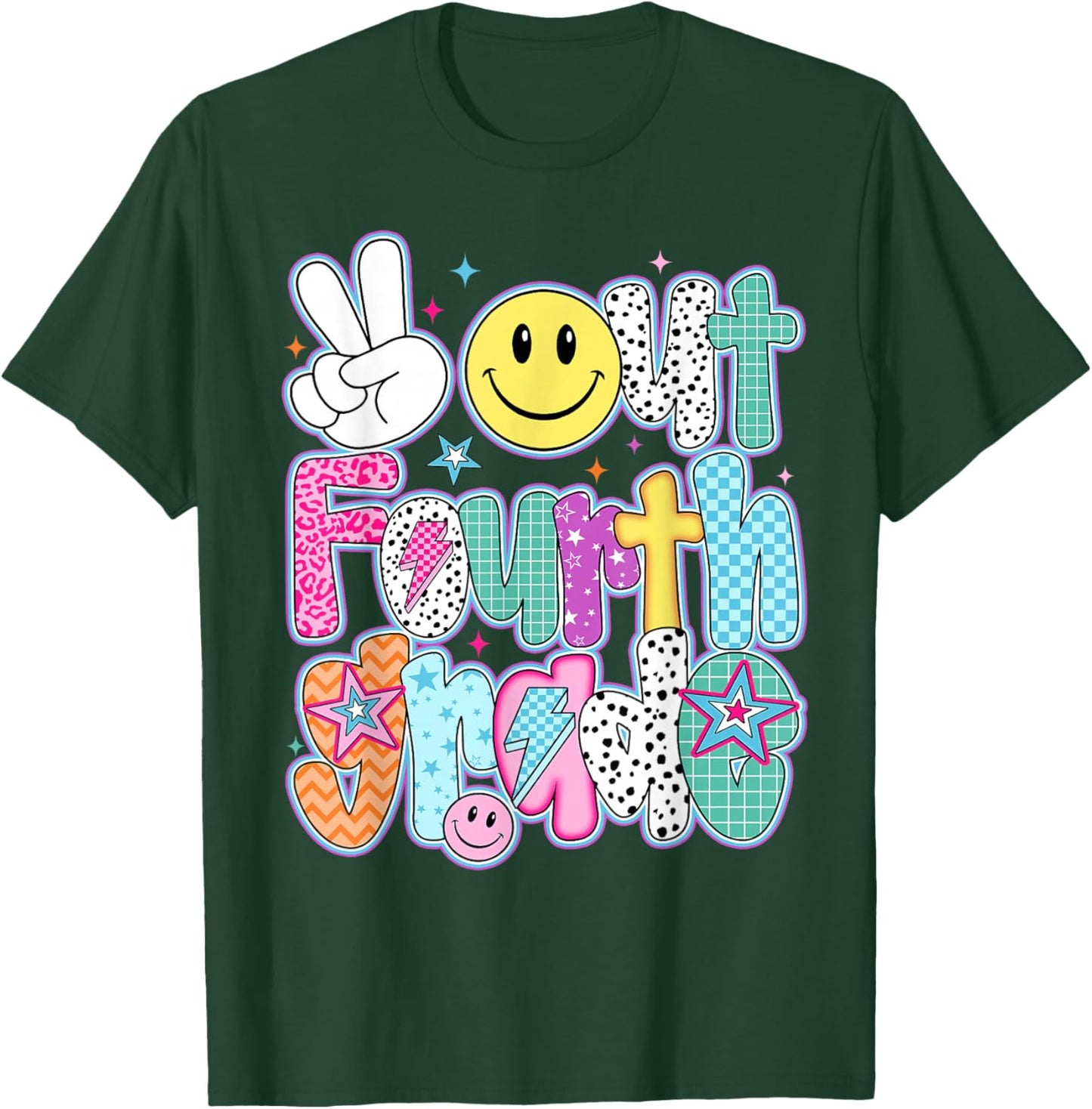 Peace Out Fourth Grade Happy Last Day of School Funny Retro T-Shirt - T-Shirt | Forest