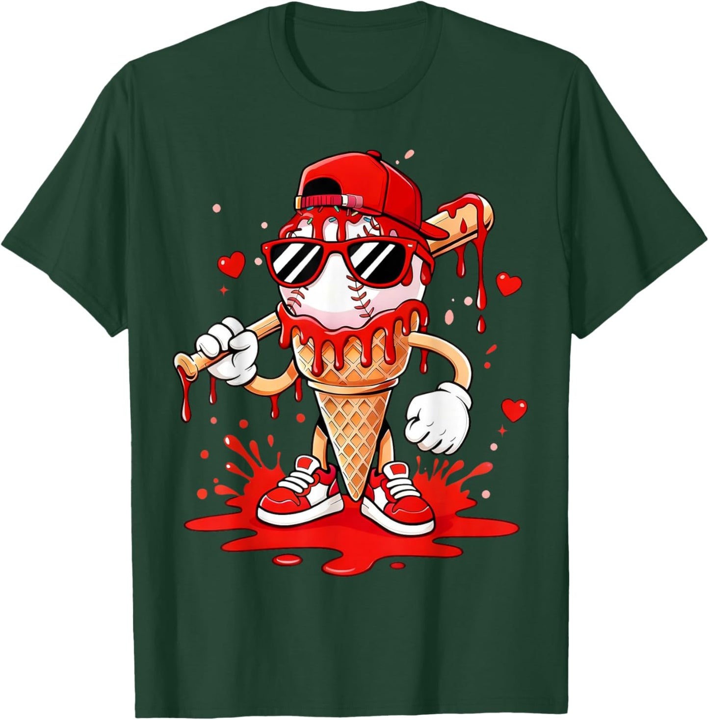 Baseball Drip Ice Cream Apparel Youth Boys Valentines Gifts T-Shirt - T-Shirt | Forest