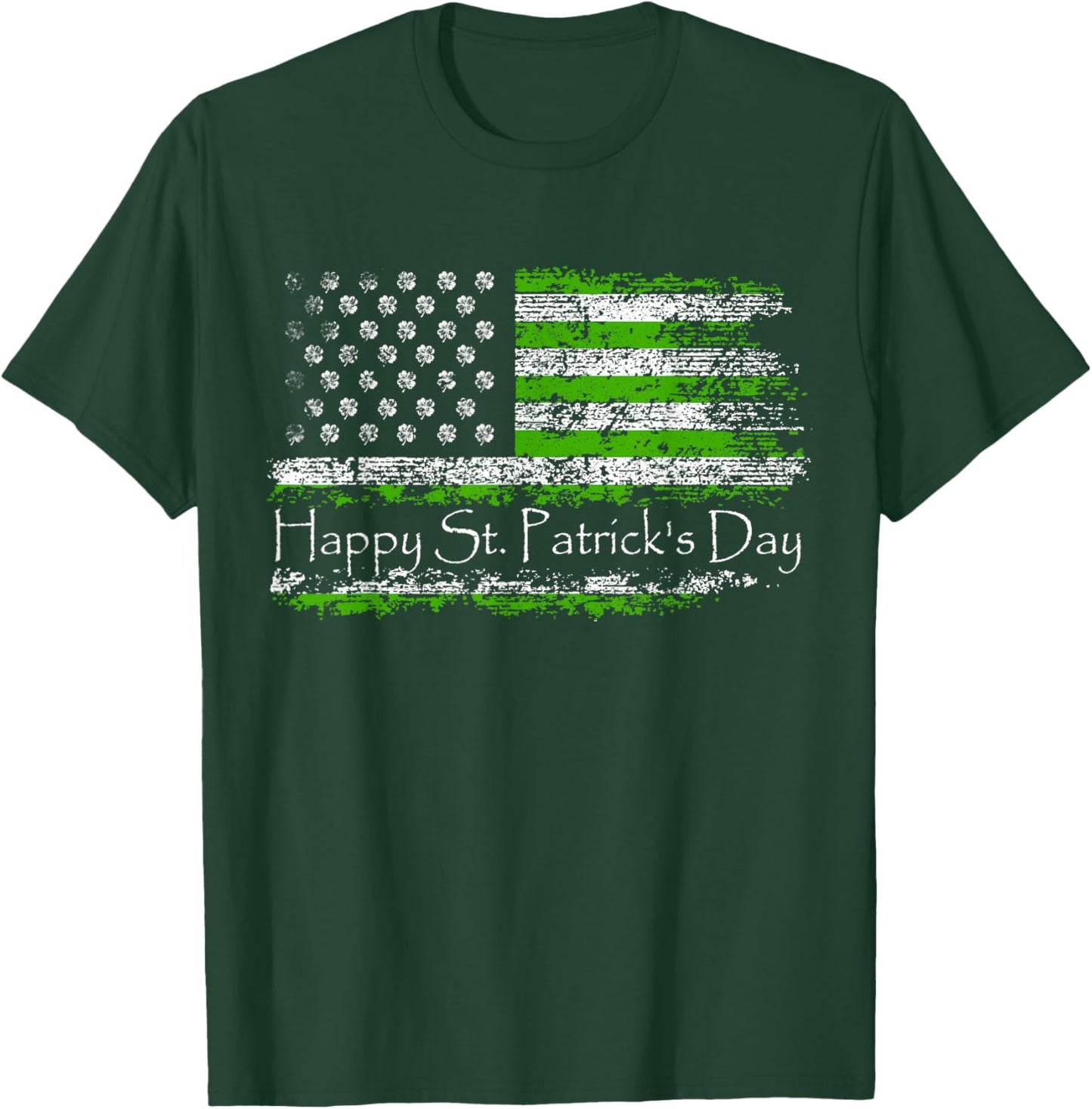 Retro Happy St. Patrick's Day US American Flag Shamrock T-Shirt - T-Shirt | Forest