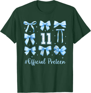 11th Birthday Girl Blue Floral Coquette Bow 11 Year Old T-Shirt - T-Shirt | Forest