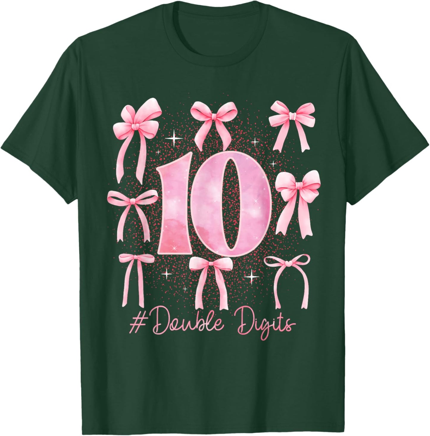 Double Digits Birthday Girl 10th Birthday Coquette Bow Pink T-Shirt - T-Shirt | Forest
