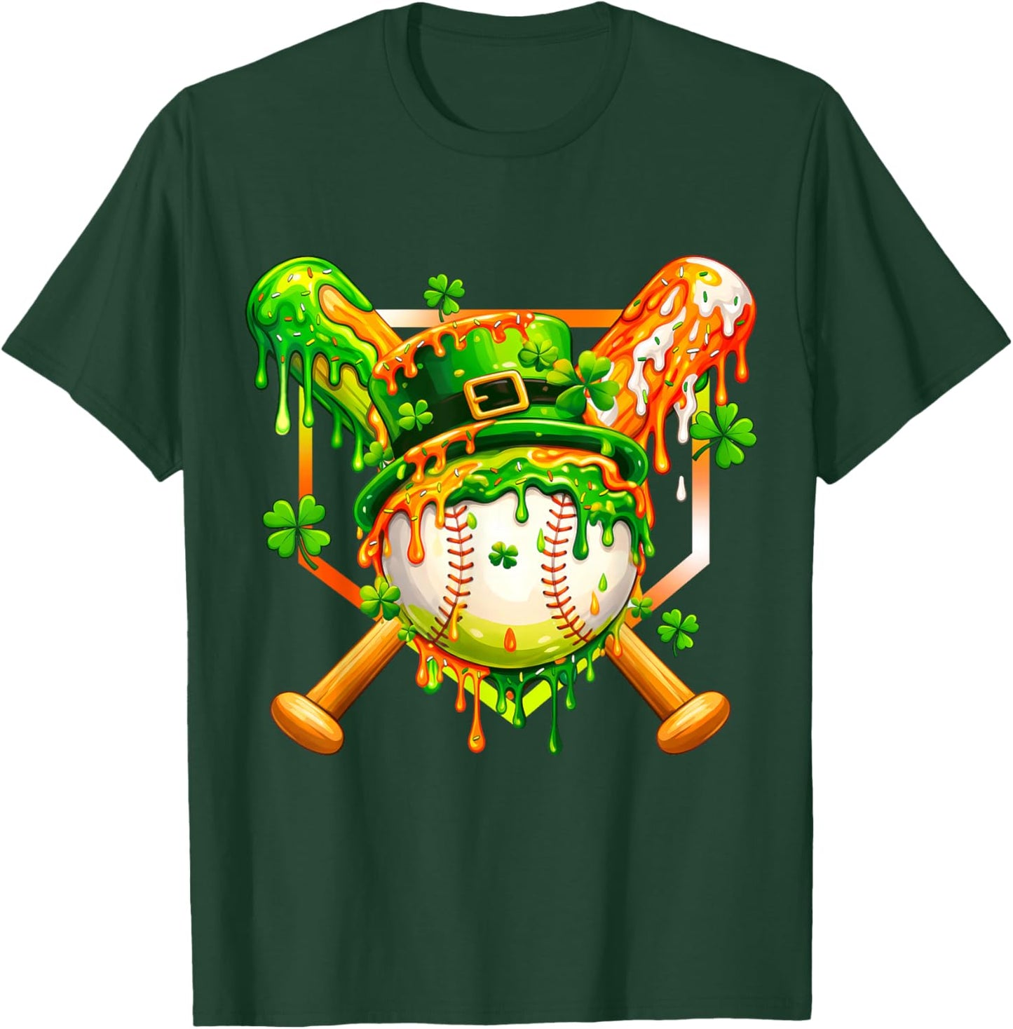 Kids St Patricks Day Baseball Drip Ice Cream Boys Shamrock T-Shirt - T-Shirt | Forest