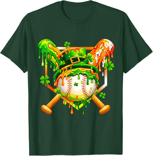 Kids St Patricks Day Baseball Drip Ice Cream Boys Shamrock T-Shirt - T-Shirt | Forest