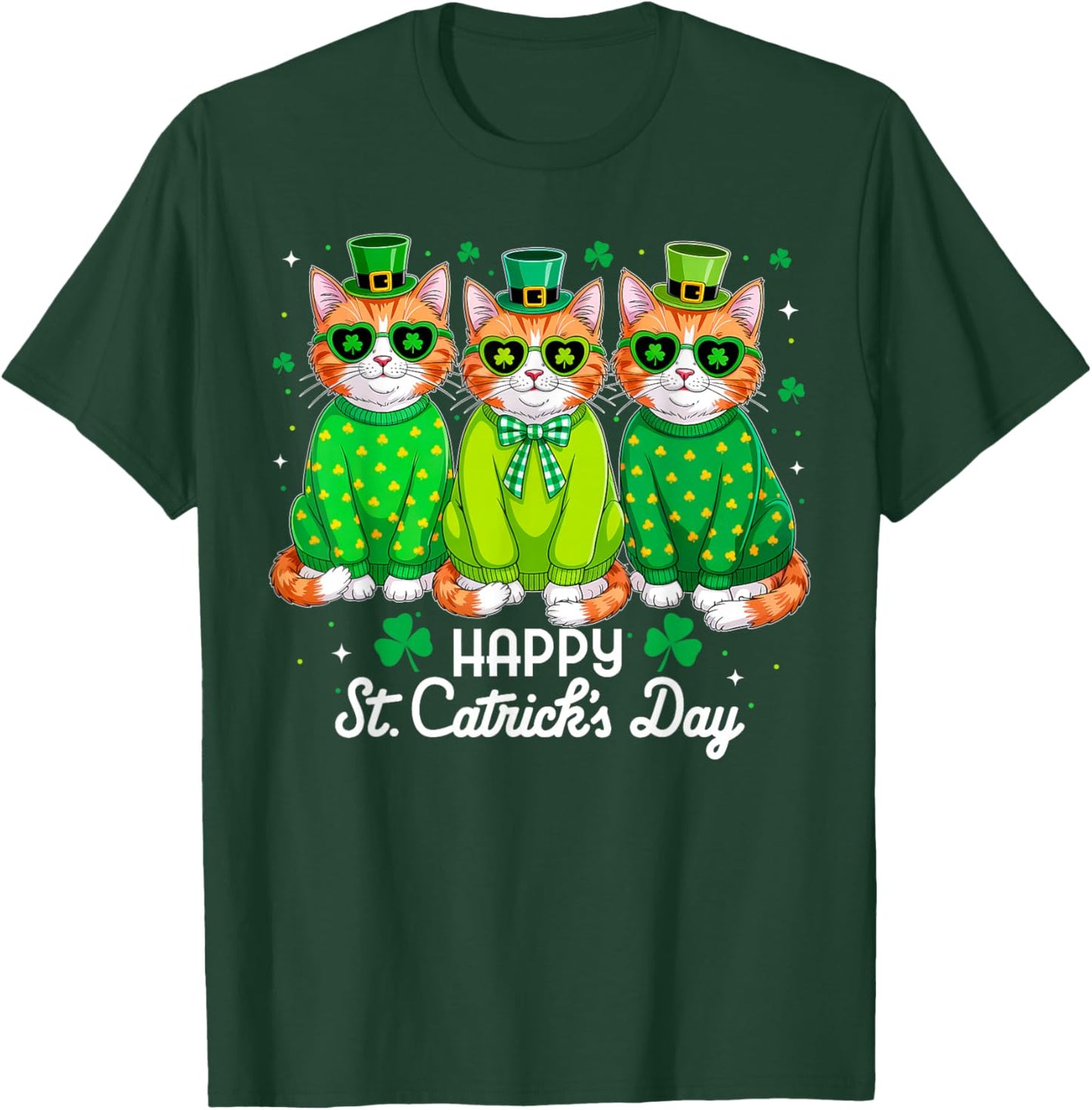 Happy St Catrick's Day Funny Cat St Patricks Day Women Kids T-Shirt - T-Shirt | Forest