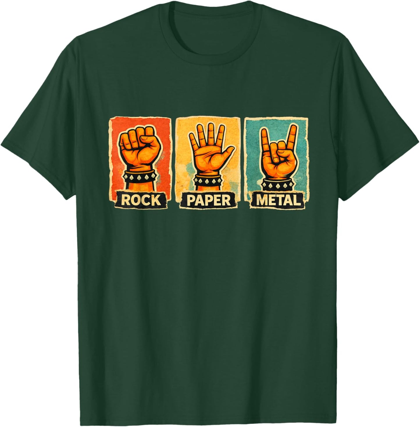 Funny Rock Paper Metal Retro Music Lovers Joke T-Shirt - T-Shirt | Forest