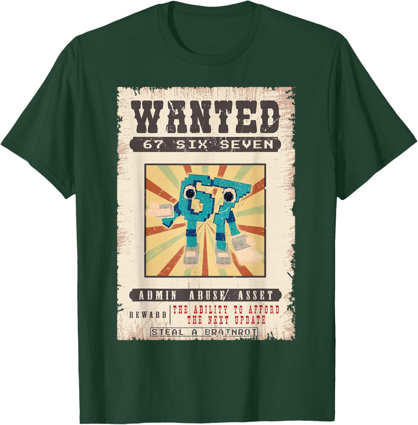 Six Seven 67 Brainrot Funny Wanted Poster for Boys Kids Teen T-Shirt - T-Shirt | Forest