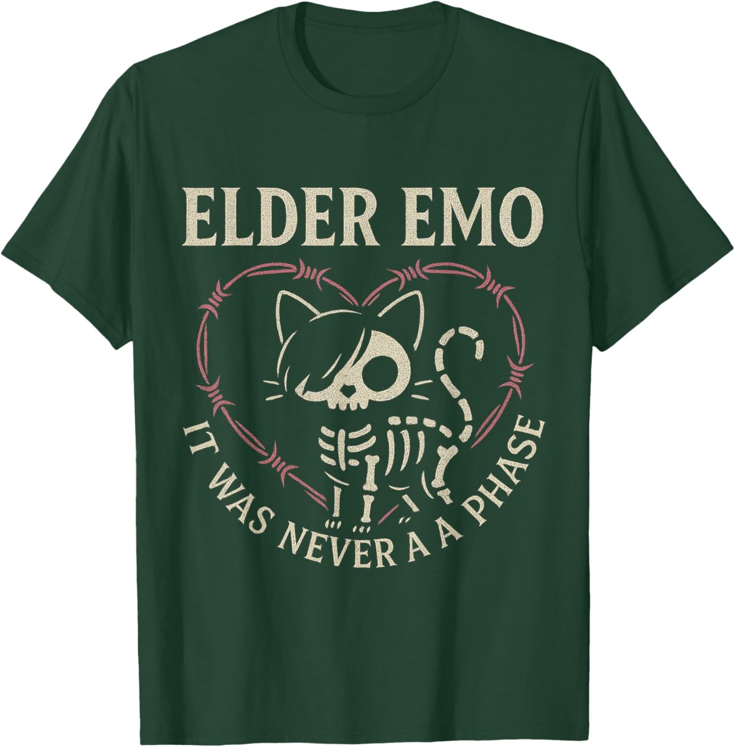 Elder Emo Never A Phase - Cat Skeleton Goth Music Design T-Shirt - T-Shirt | Forest