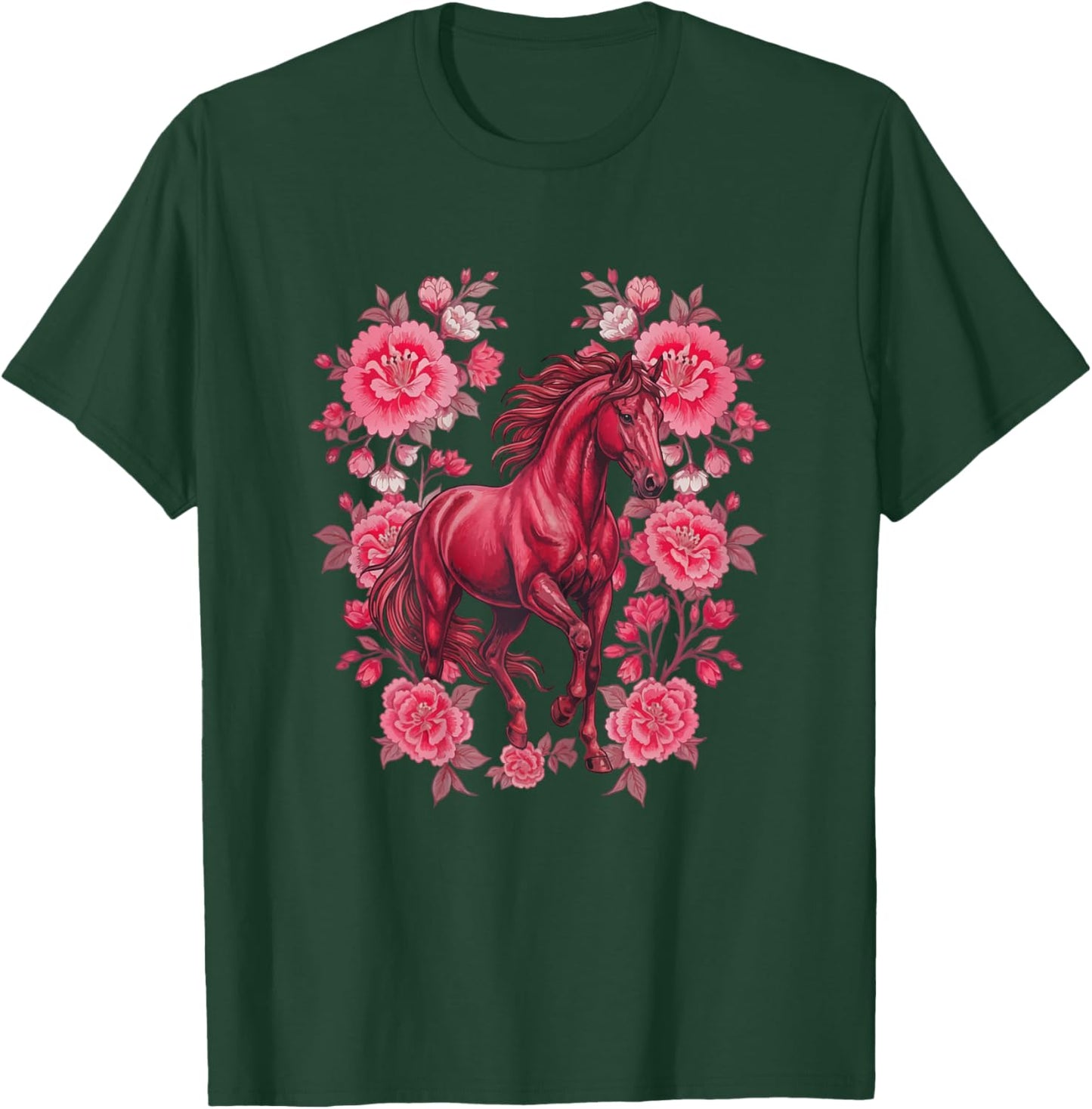 Horse Lover Floral Pink Horse Chinese New Year 2026 T-Shirt - T-Shirt | Forest
