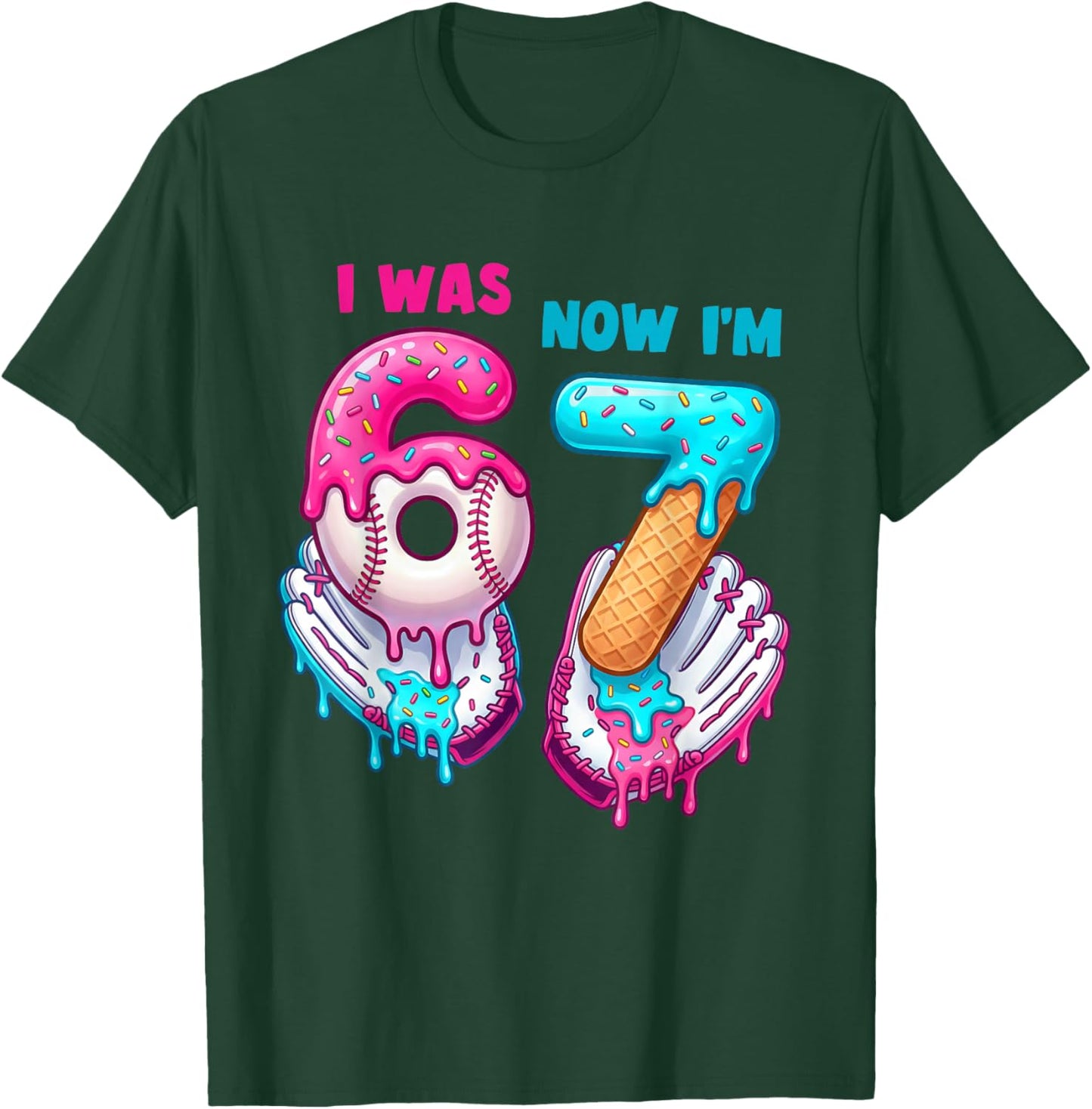 7th Birthday I was 6 Now I'm 7 Year Old Baseball Boys Girls T-Shirt - T-Shirt | Forest