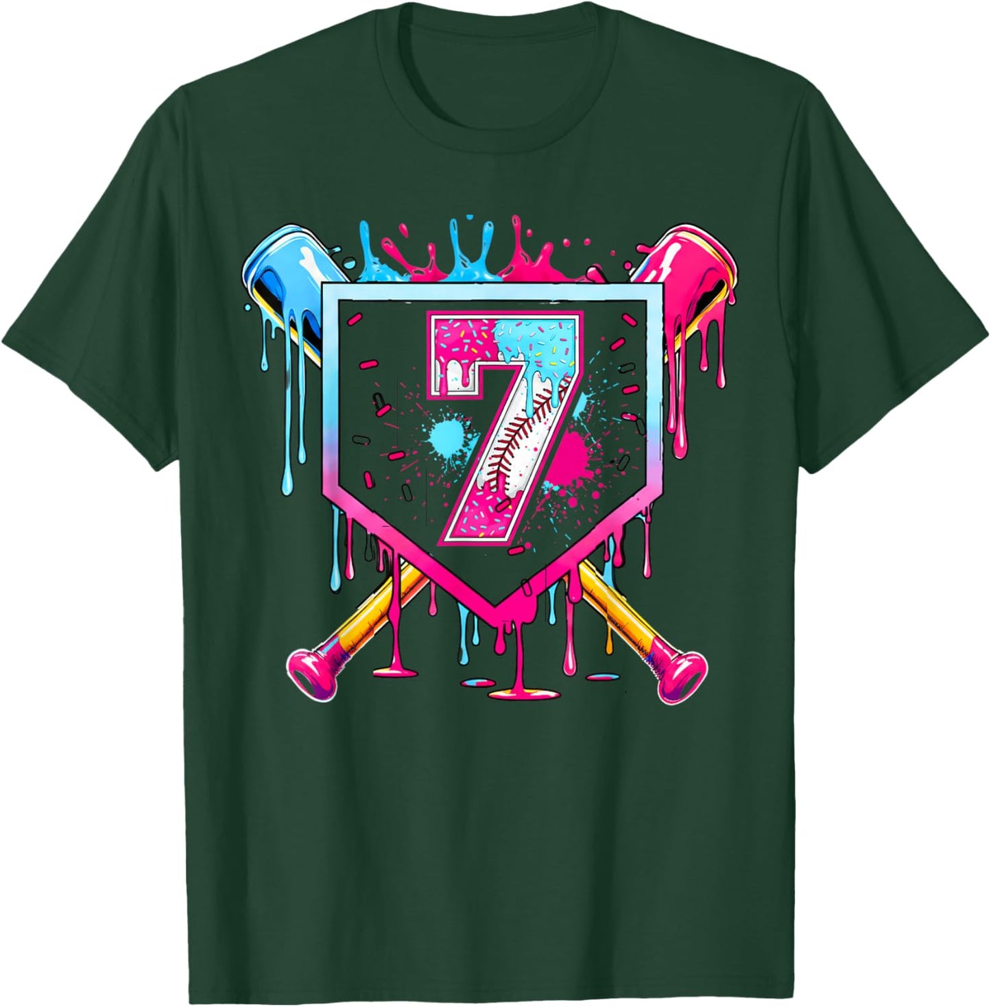 7th Birthday Boys Baseball Ice Cream Drip Boys Baseball T-Shirt - T-Shirt | Forest