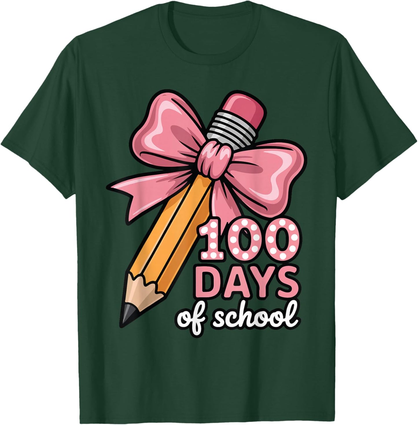 100 Days of School Girls Coquette Bow Kids Teacher Student T-Shirt - T-Shirt | Forest