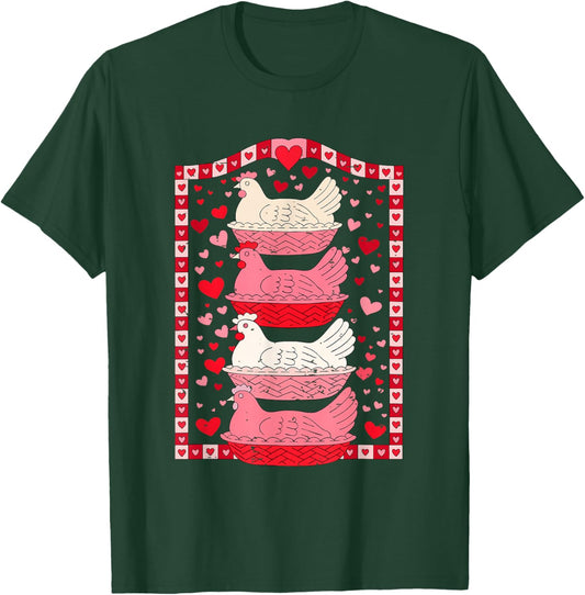 Funny Valentines Hen On Nest Vintage Grandma Core Chicken T-Shirt - T-Shirt | Forest
