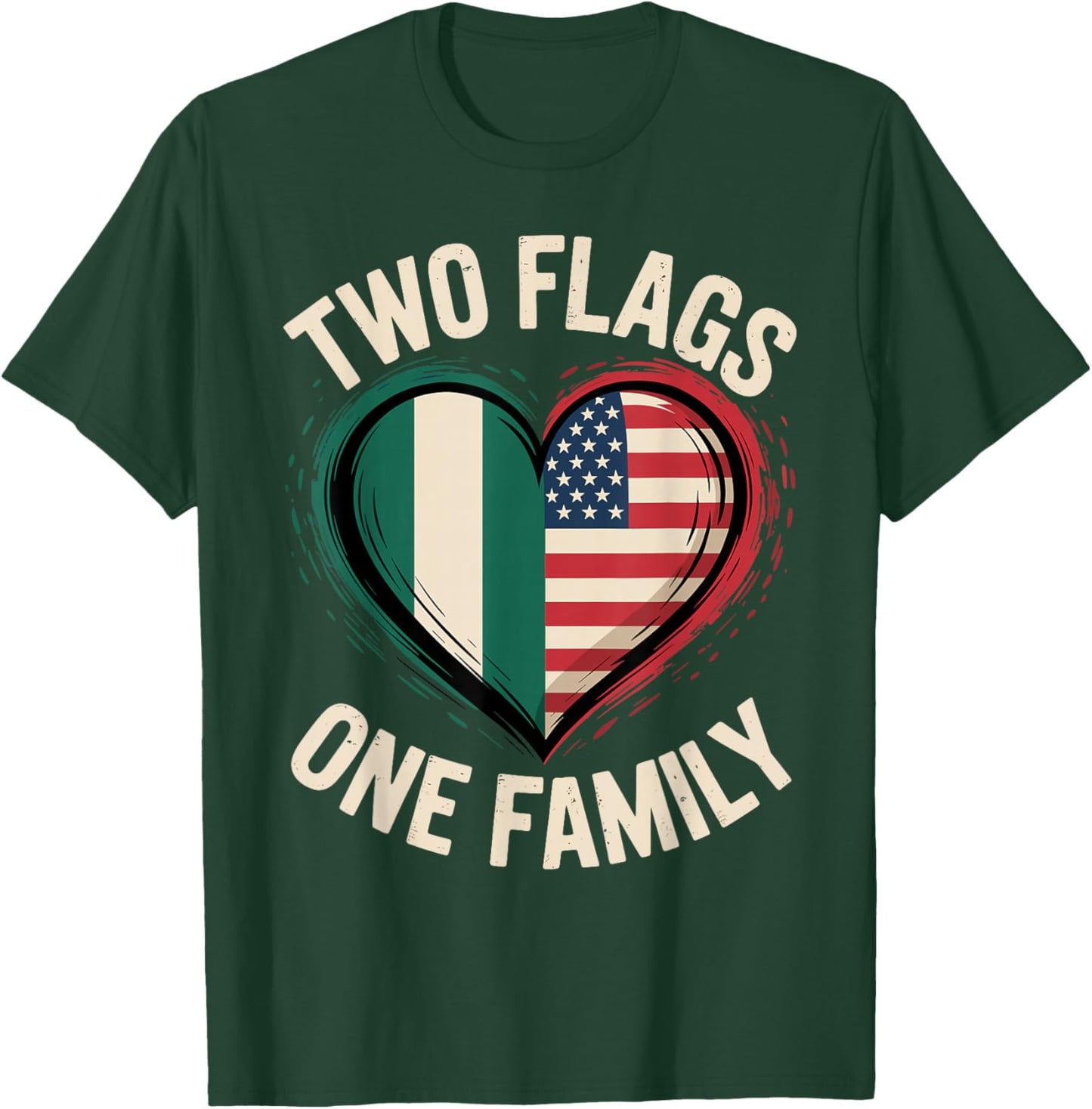 Two Flags One Family Nigerian Roots American Nigeria USA T-Shirt - T-Shirt | Forest