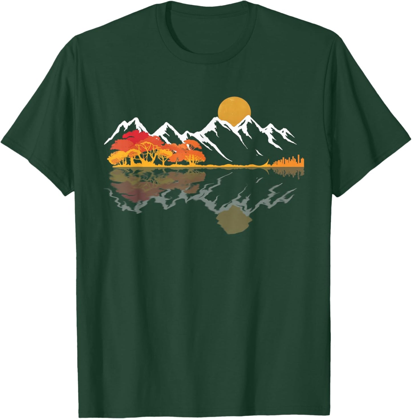 Guitar Lake Mountain Reflections Shadow Love Guitar Musician T-Shirt - T-Shirt | Forest