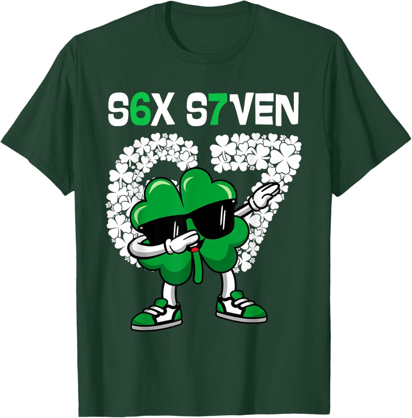 67 Meme St Patrick's Day 2026 Six Seven Dabbing Shamrock T-Shirt - T-Shirt | Forest