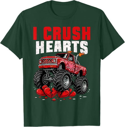 Monster Truck I Crush Hearts Boys Toddler Valentines Day T-Shirt - T-Shirt | Forest