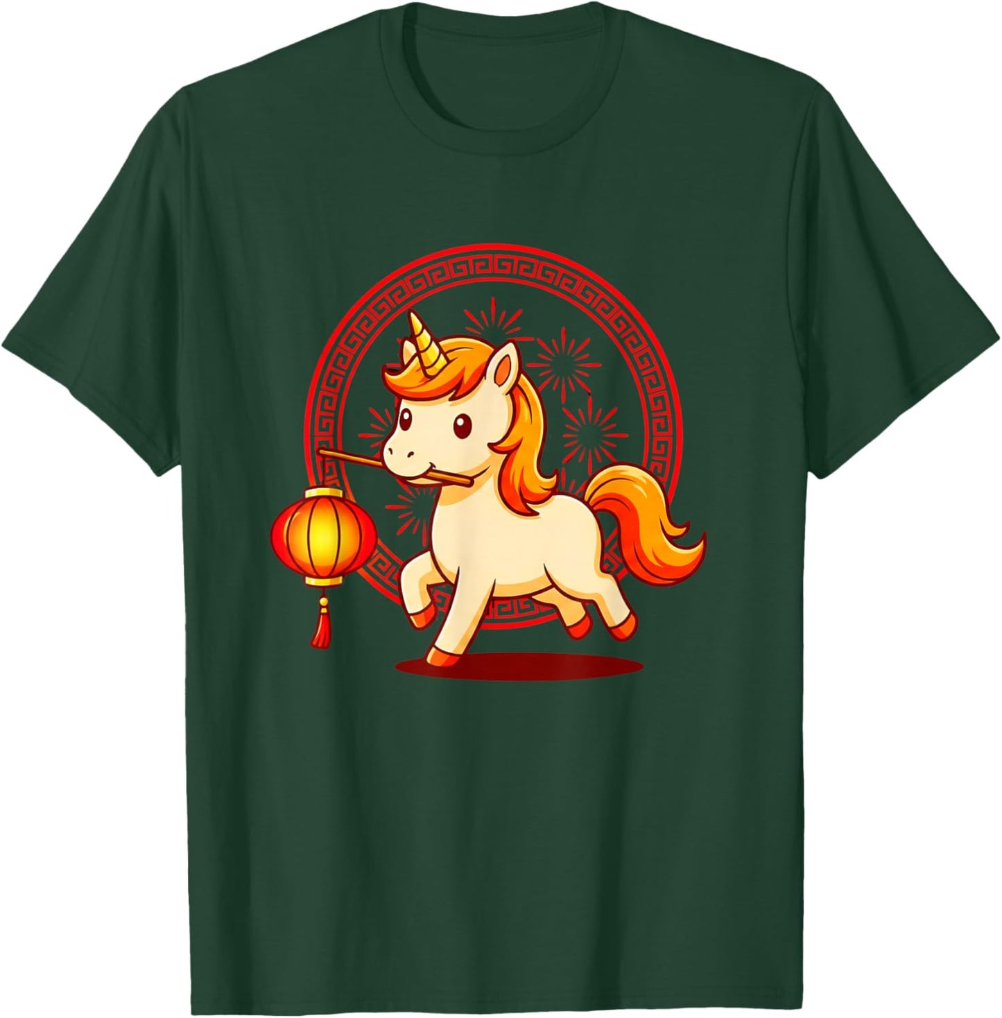 Chinese New Year Unicorn Lantern 2026 Year of The Horse T-Shirt - T-Shirt | Forest