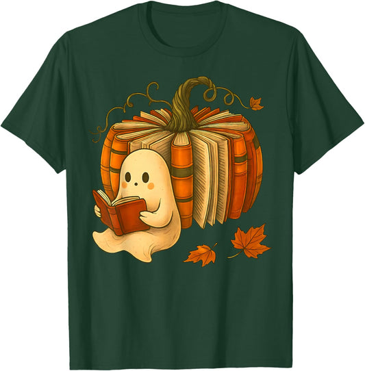Vintage Book Pumpkin Autumn Fall Librarians Bookworm Teacher T-Shirt - T-Shirt | Forest