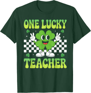 Groovy One Lucky Teacher Retro Shamrock St Patricks Day T-Shirt - T-Shirt | Forest