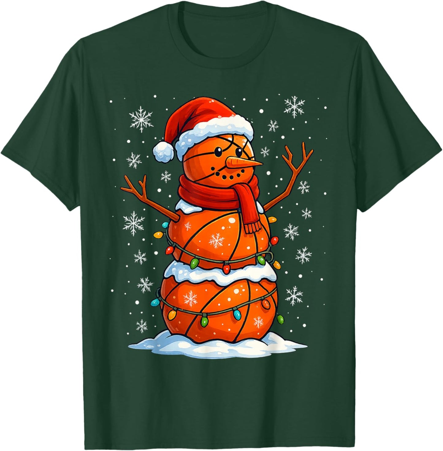 Christmas Basketball Snowman Holiday Sports Xmas Pajamas T-Shirt - T-Shirt | Forest