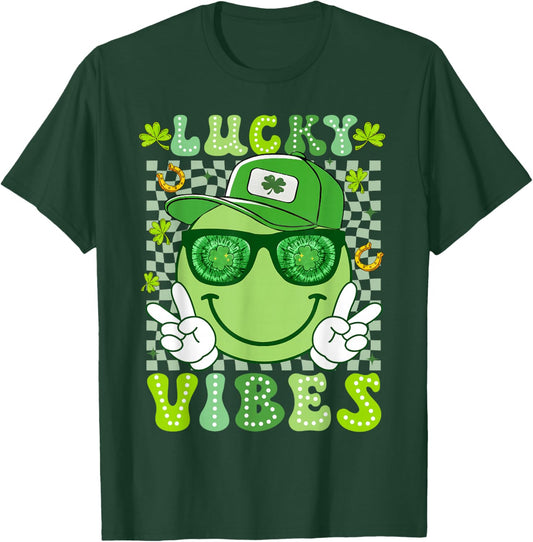Funny Lucky Vibes Smile Face St Patricks Day Men Women Kid T-Shirt - T-Shirt | Forest