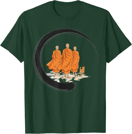 Retro Peace Walking Monks Minimalist Zen Art T-Shirt - T-Shirt | Forest
