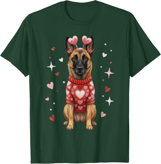Cute Belgian Malinois Valentine Heart Valentines Day T-Shirt - T-Shirt | Forest