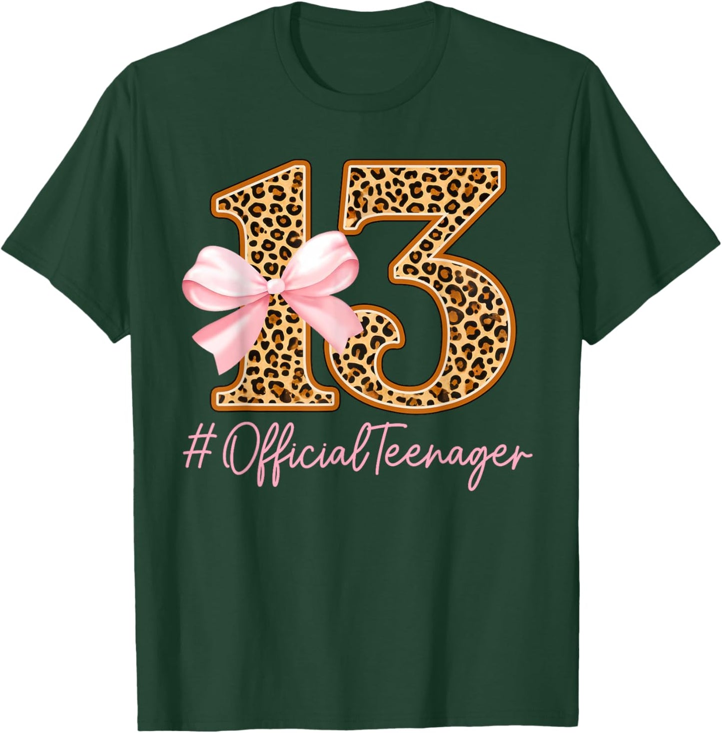 13th Birthday Girl Pink Coquette Bow Leopard 13 Year Old T-Shirt - T-Shirt | Forest