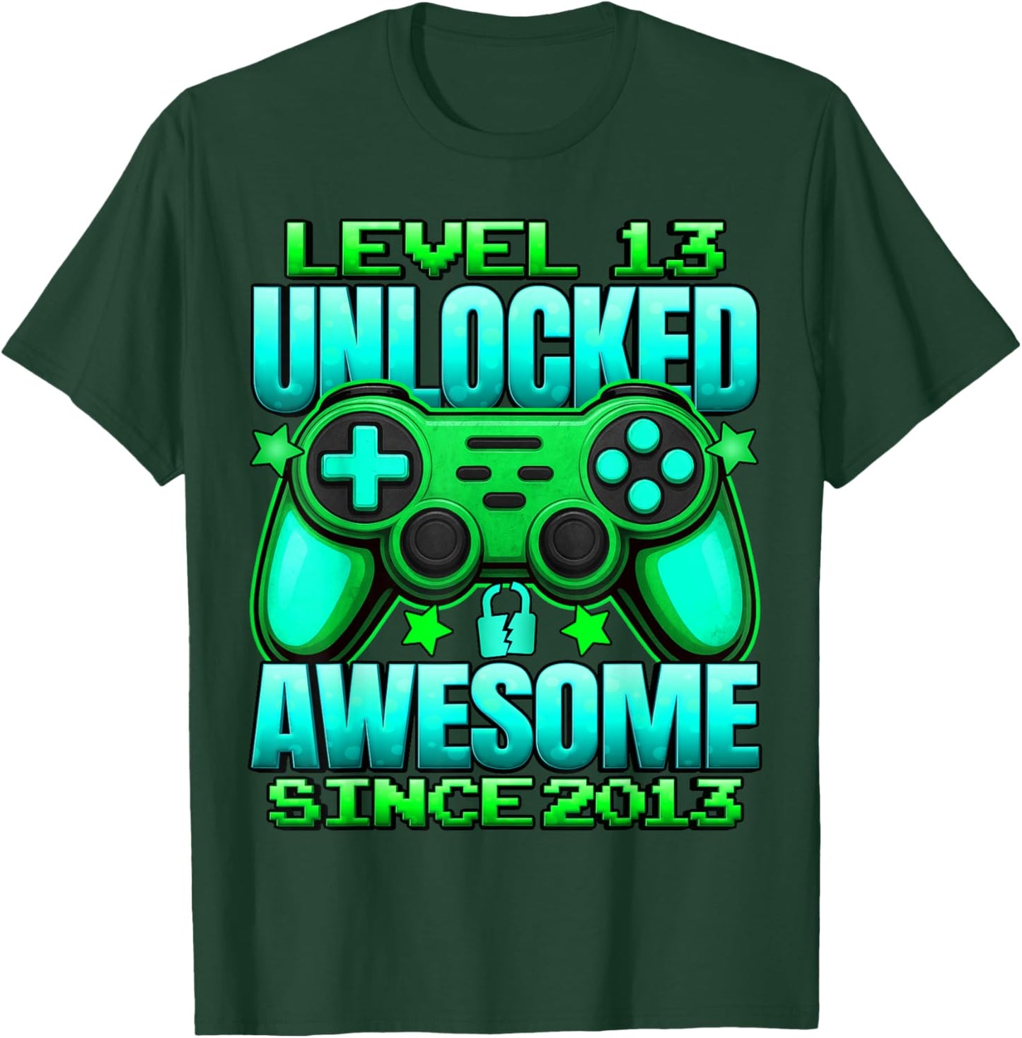 Level 13 Unlocked 13 Year Old Gifts Boys 13th Birthday Boy T-Shirt - T-Shirt | Forest