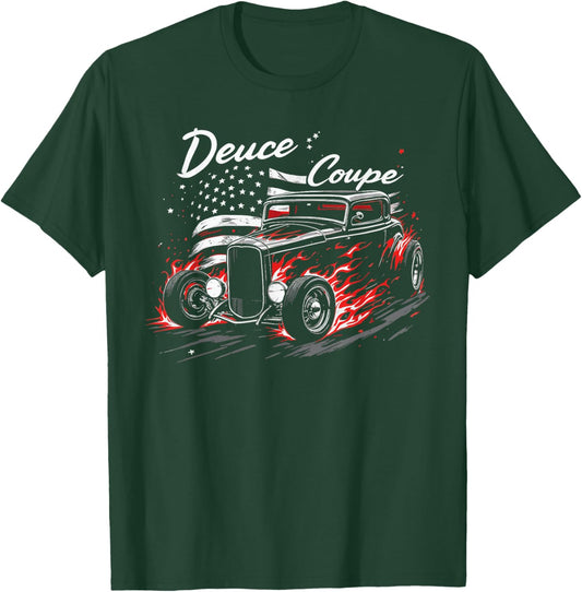 Hot Rod Deuce Coupe Classic American Flag USA Patriotic T-Shirt - T-Shirt | Forest