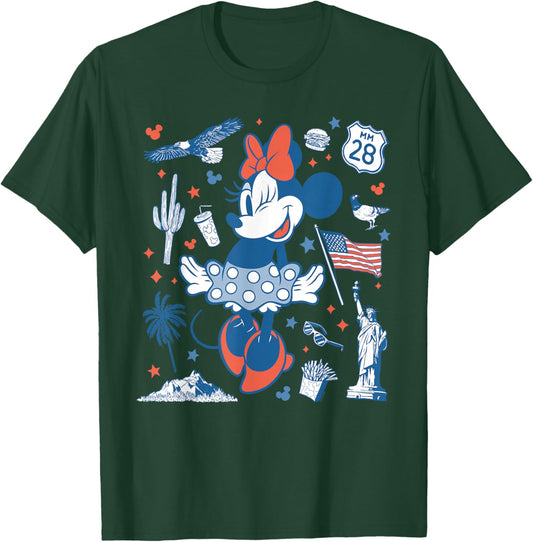 Disney Minnie Mouse USA Americana Collage 4th of July 250th T-Shirt - T-Shirt | Forest