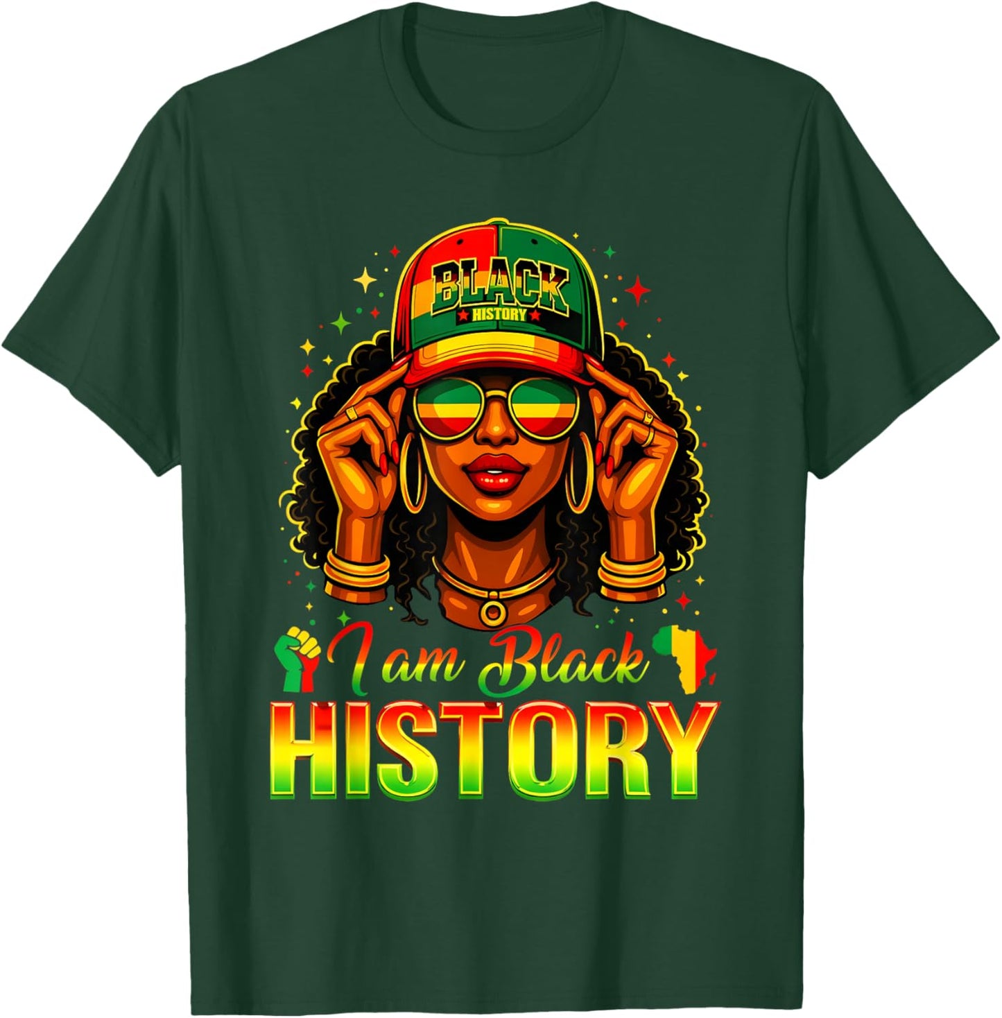 Black History Month I Am Black History Women Girl Juneteenth T-Shirt - T-Shirt | Forest