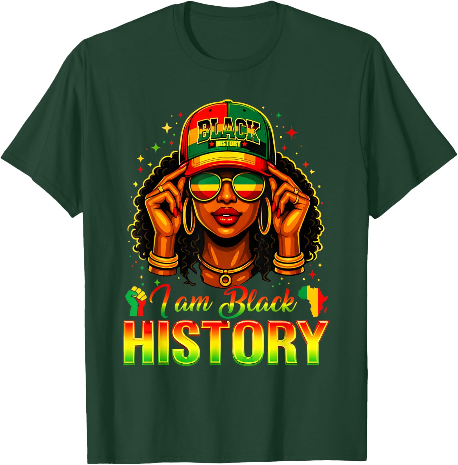 Black History Month I Am Black History Women Girl Juneteenth T-Shirt - T-Shirt | Forest