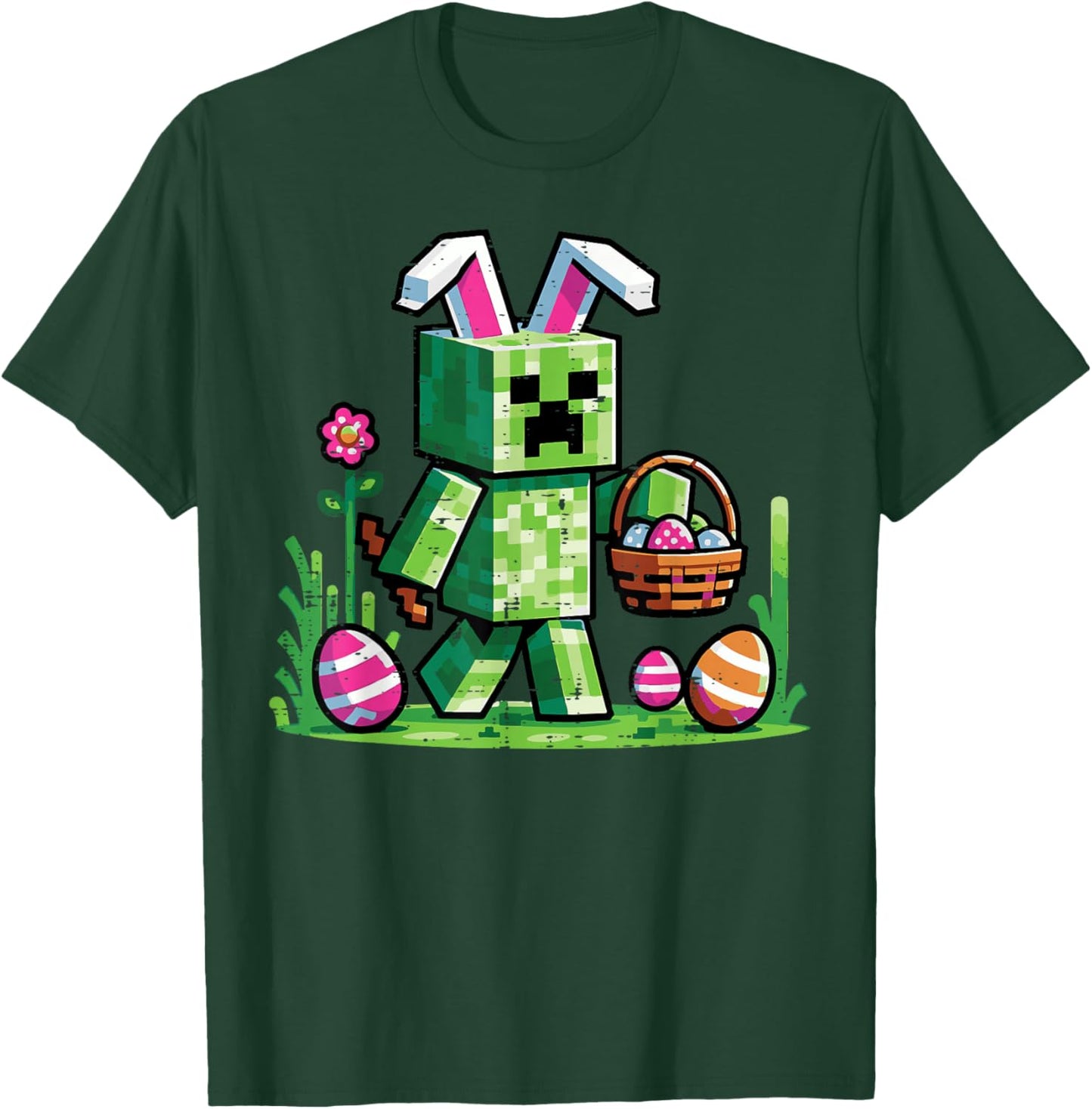 Easter Pixel Gaming Bunny Egg Hunting Boys Kids Youth Men T-Shirt - T-Shirt | Forest