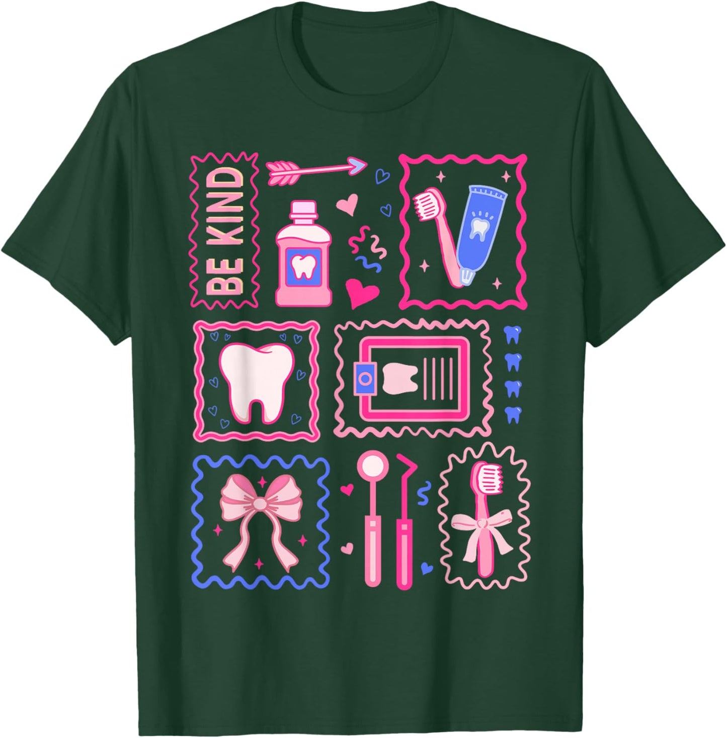 Dental Hygienist Valentine's Day Dentist Squad Tooth Hearts T-Shirt - T-Shirt | Forest