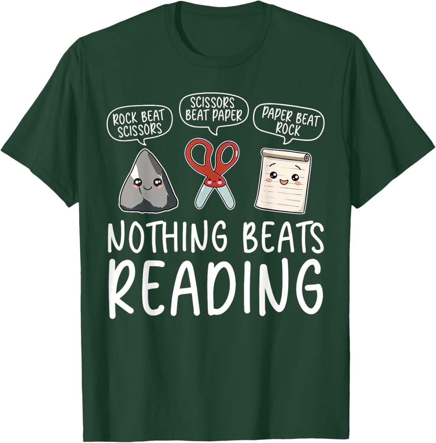Nothing Beats Reading Rock Paper Scissors Funny Book Lover T-Shirt - T-Shirt | Forest