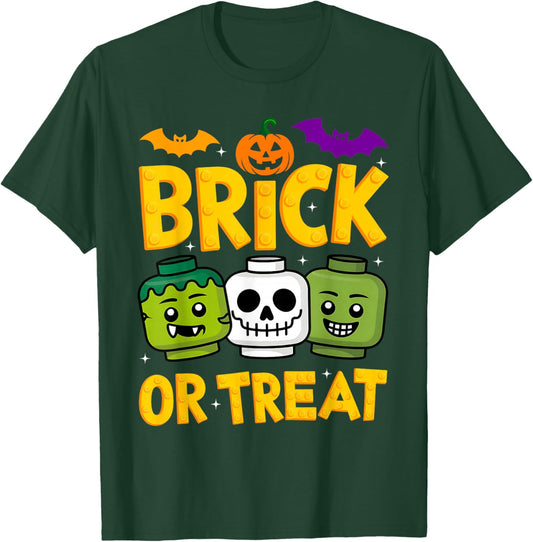 Brick or Treat Halloween Master Builder Blocks Building Kids T-Shirt - T-Shirt | Forest